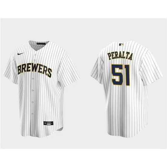 Men Milwaukee Brewers 51 Freddy Peralta White Cool Base Stitched Jersey